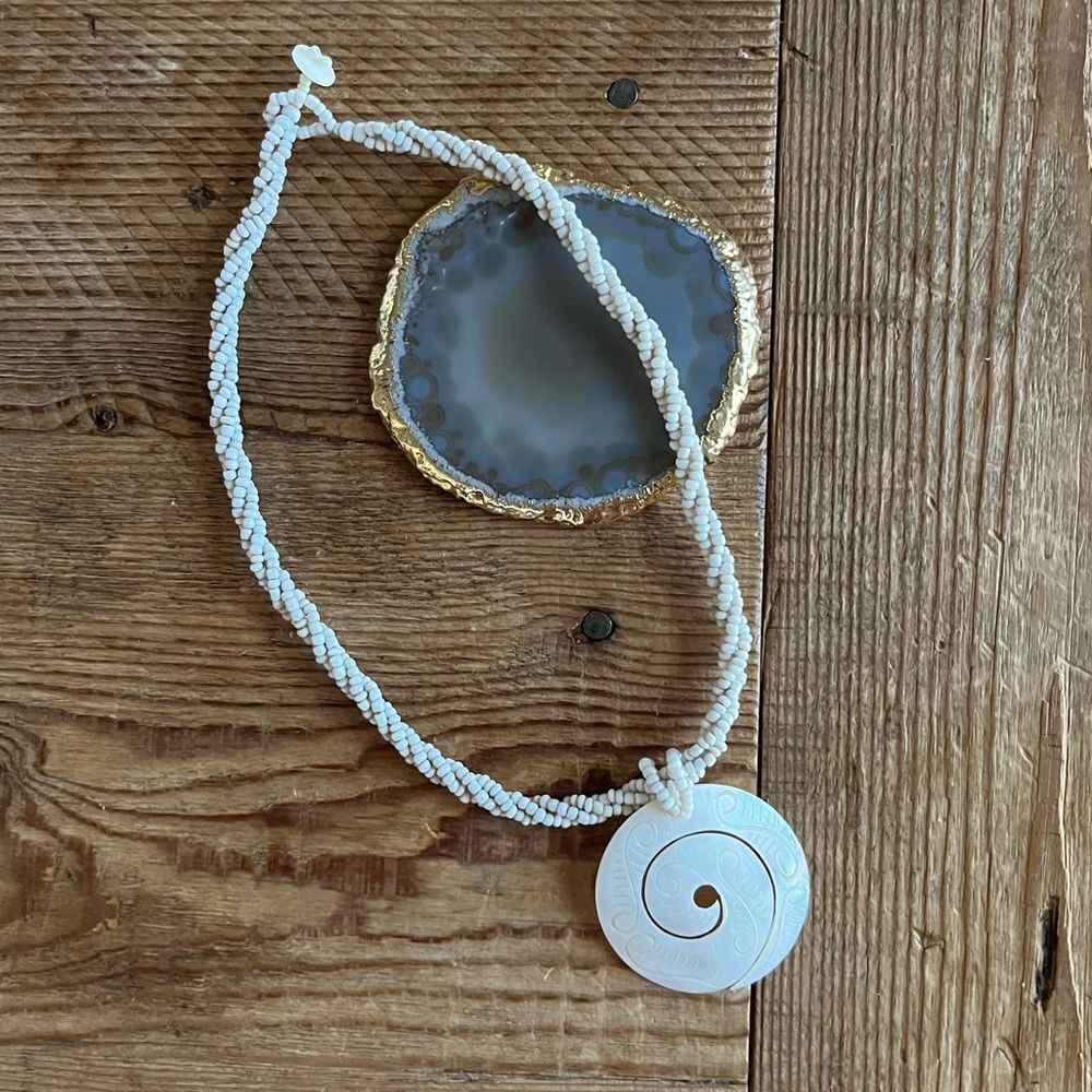 Beautiful Beaded Rope Necklace with Carved Shell/Mother Of Pearl